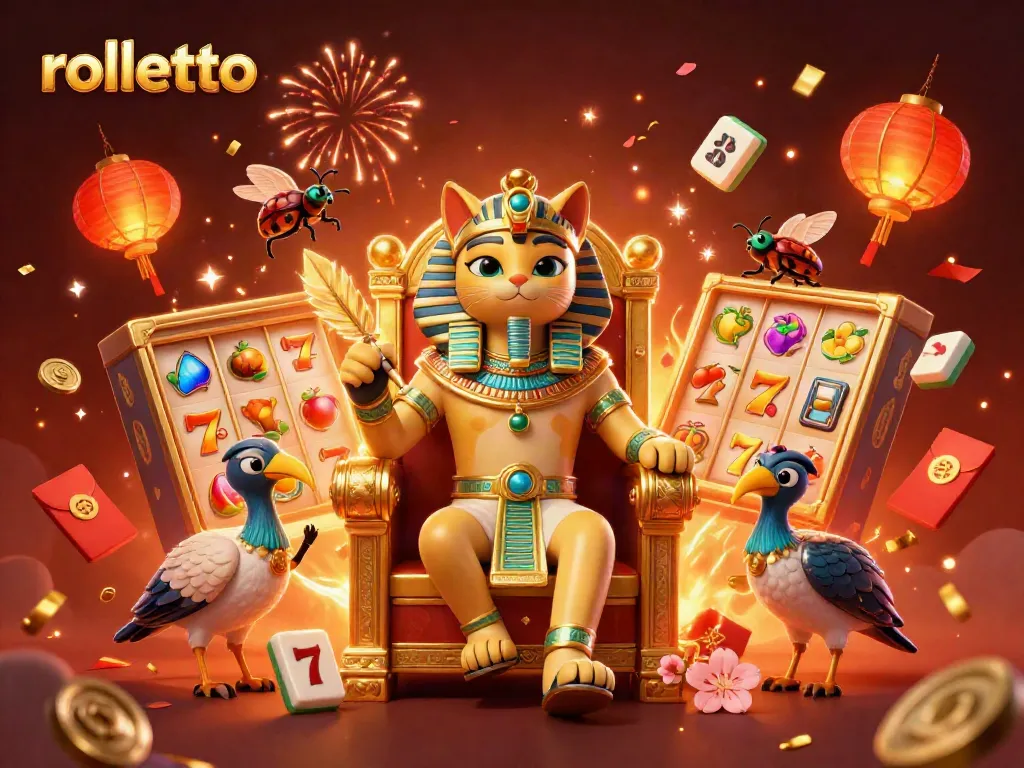 Experience the thrill at Rolletto Casino with 3D slot reels and lively gaming characters.