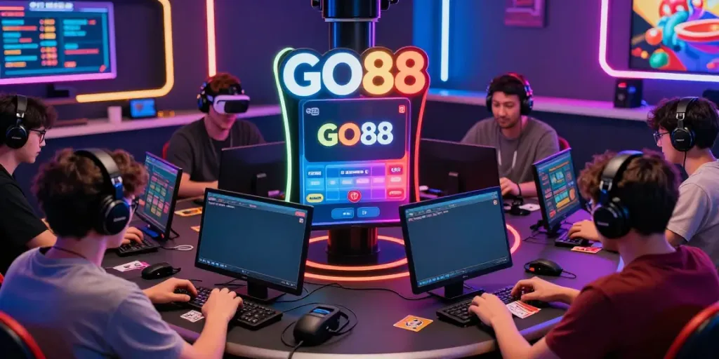 Exciting online gaming scene with players engaged in GO88 card games.