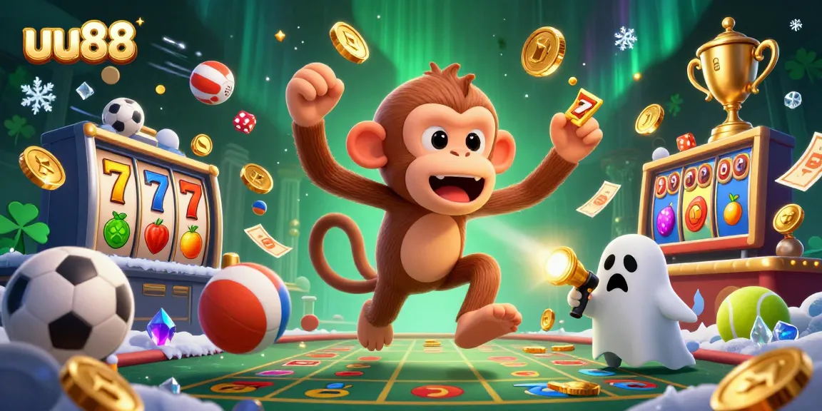 Experience vibrant gameplay dynamics at uu88 with a mischievous monkey and ghost-hunter puppy in a lively casino.