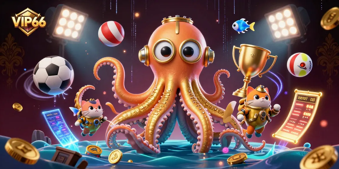 Experience thrilling moments at VIP66 with a kraken, diving cat, and dynamic sports elements.