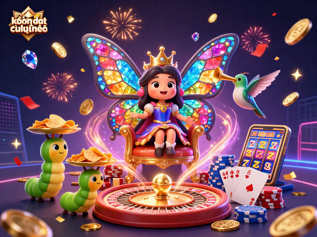 Experience thrilling kèo bóng đá trực tuyến action with a vibrant casino scene featuring a butterfly queen and dynamic game elements.