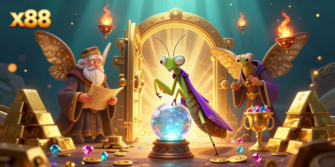 x88 reveals winning strategies in a vibrant casino scene with fortune teller & librarian.