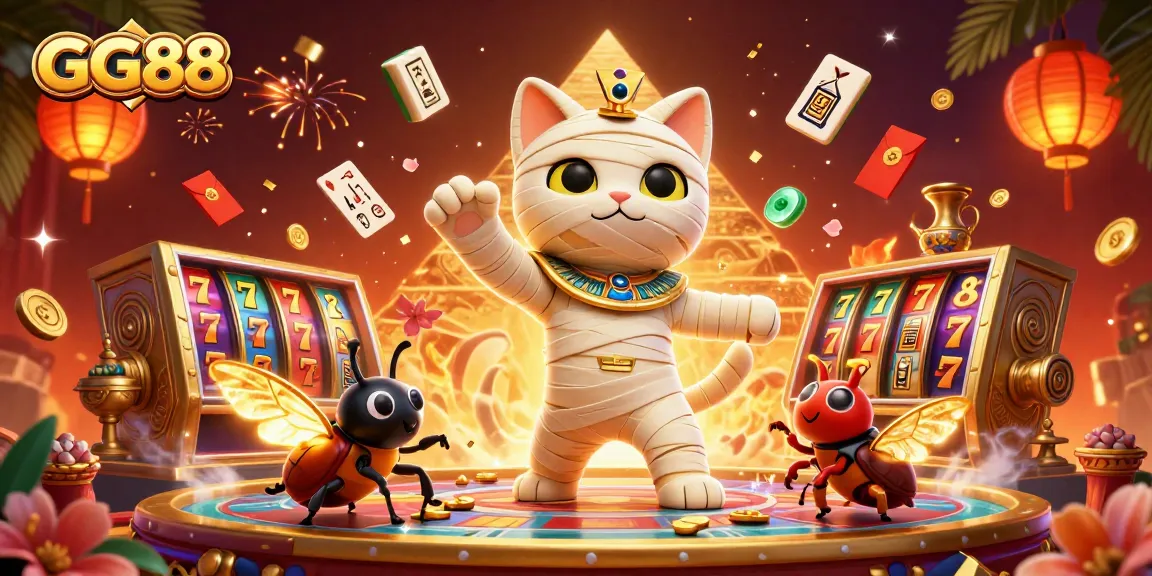 GG88 offers thrilling 3D gaming action with a mummy cat and dynamic casino elements.