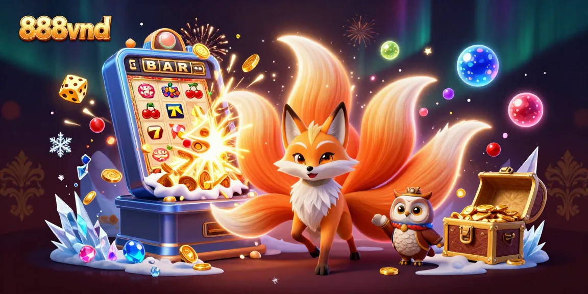 Experience thrilling gaming at 888vnd with a vibrant illustration featuring a fox spirit and jackpot excitement.