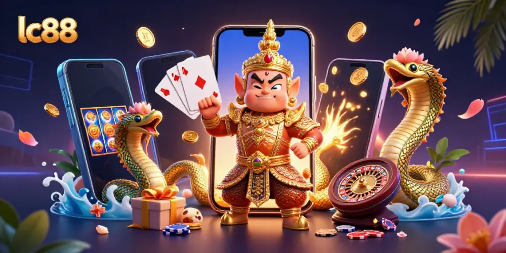 Engage in thrilling gameplay with lc88's vibrant casino scene featuring dynamic gaming elements.