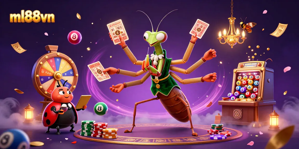 Immerse in the excitement of ml88vn with a giant praying mantis dealer serving up cards and casino joy!
