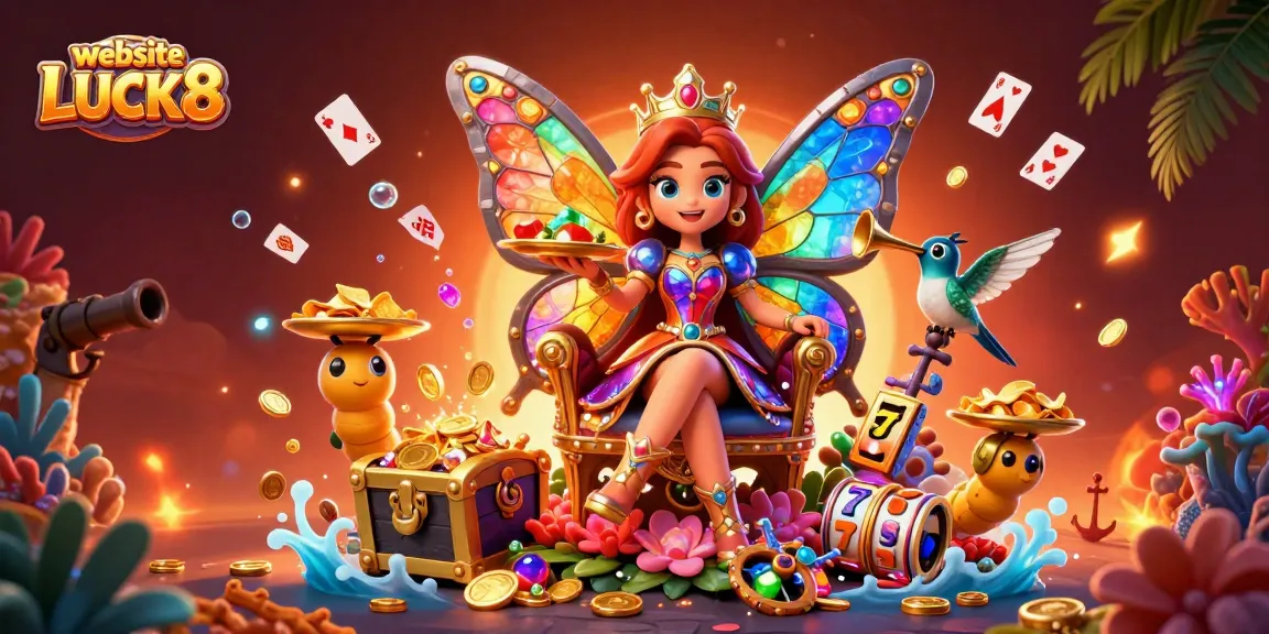 Engage with the vibrant world of online gambling at website LUCK8, featuring a colorful casino illustration.