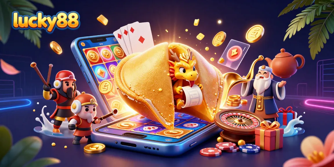 Experience winning with lucky88 as the gold fortune cookie reveals treasures in this vibrant casino scene.