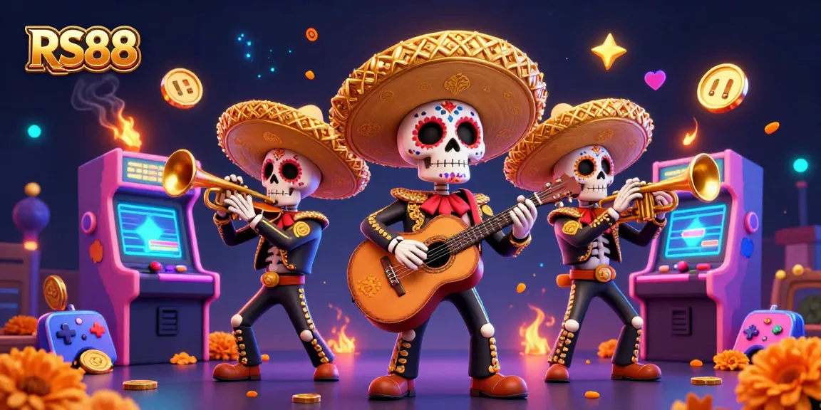 Experience vibrant gaming at RS88 with a colorful mariachi scene surrounded by glowing slots and arcade elements.