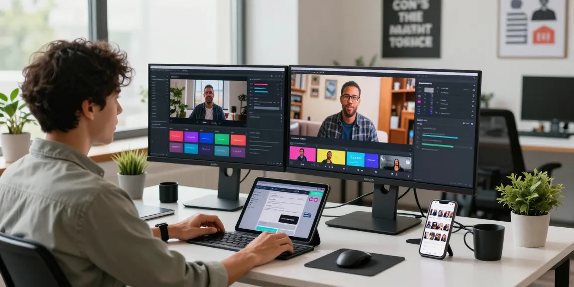 Using the video to prompt converter tool, a creative professional analyzes prompts in a modern workspace.