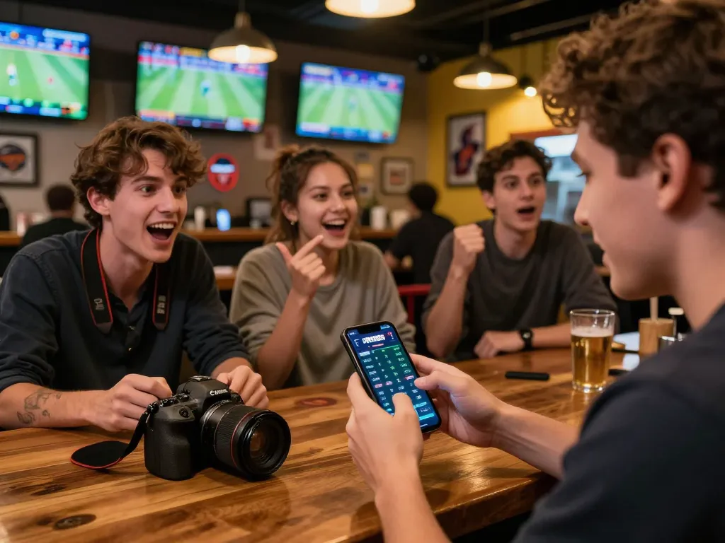 Engaging interaction with OPEN88 app for mobile betting during a lively sports night.