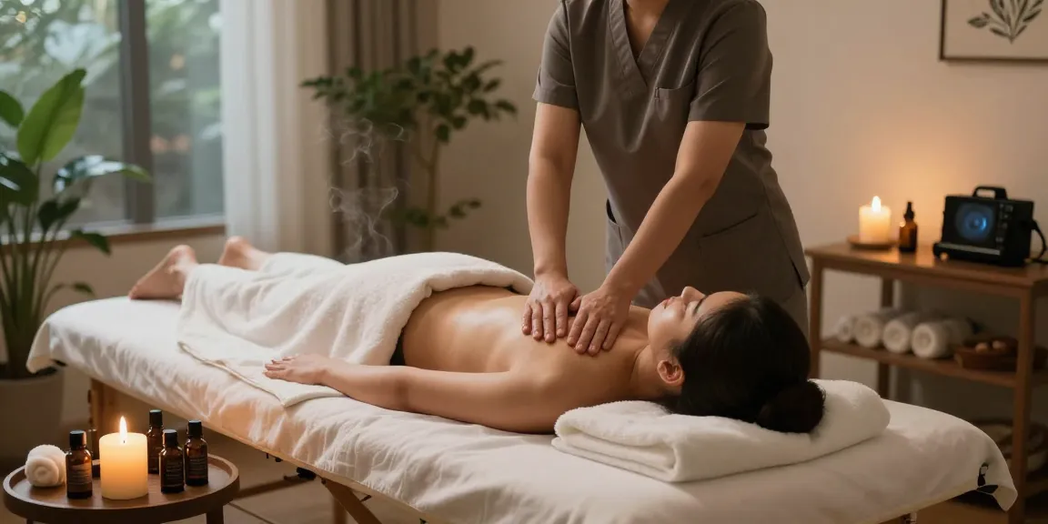 Relaxing 시흥출장안마 session with a professional therapist in a serene massage therapy room.