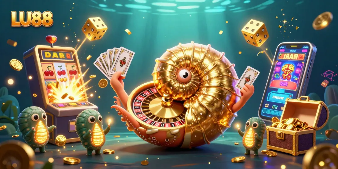 Experience LU88's thrilling online casino adventure with a dynamic jackpot illustration featuring exciting game elements.