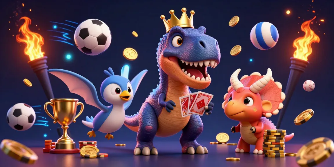 Engage in lively gaming at AE889 with a T-Rex shuffling cards and friends stacking chips.