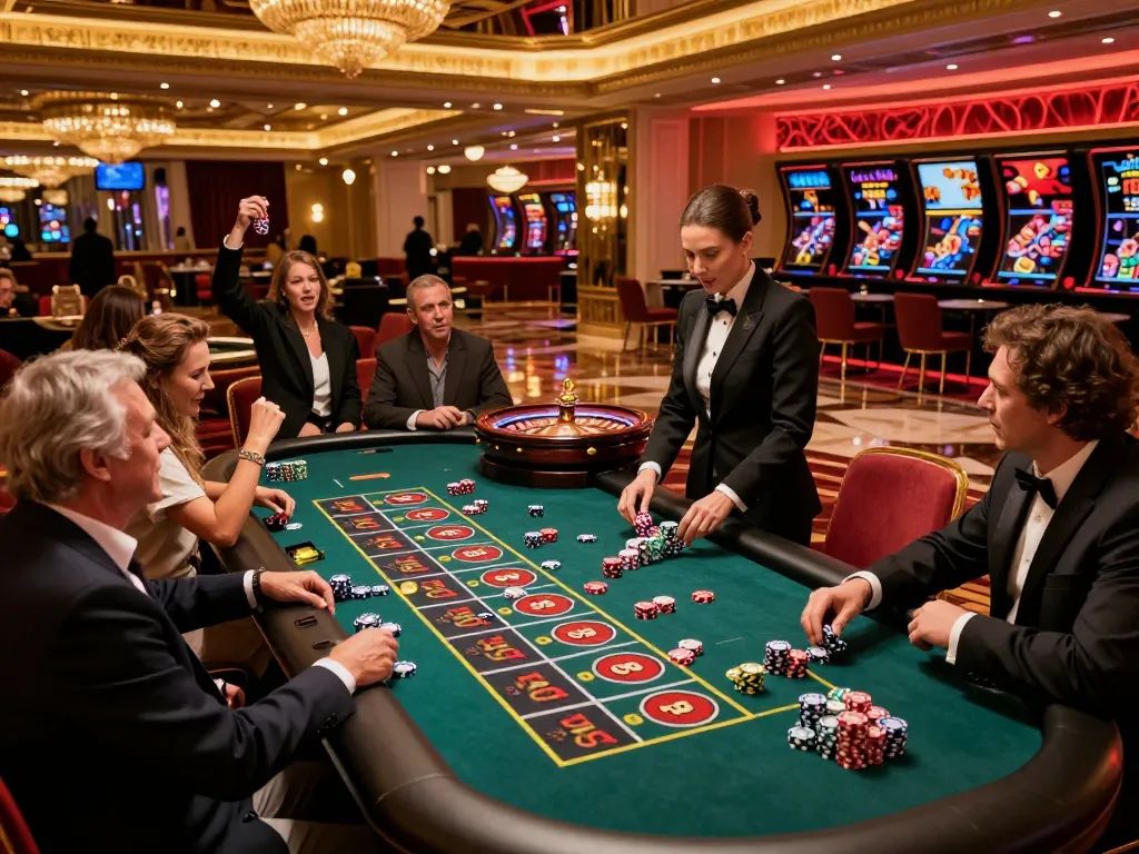 Experience the thrill of Vegas roulette at night with windd's vibrant gaming atmosphere.