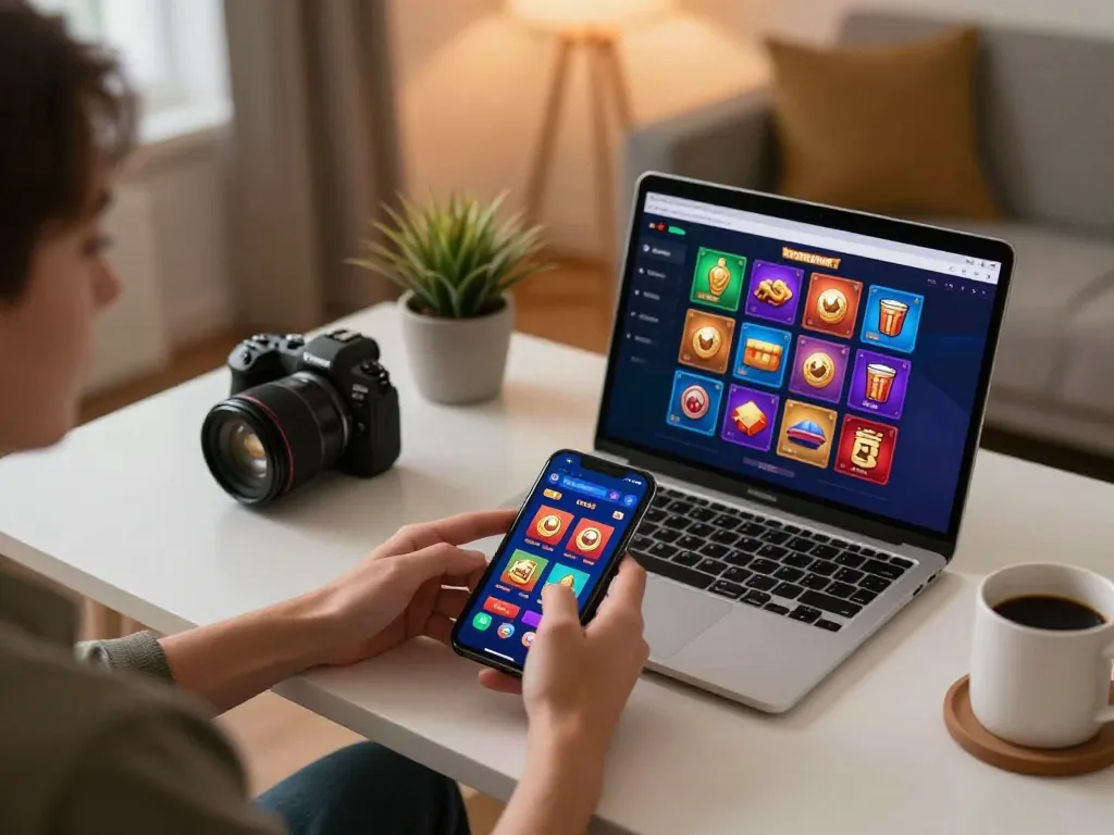 Engaging in 33WIN mobile gaming action while enjoying a cozy atmosphere at home.