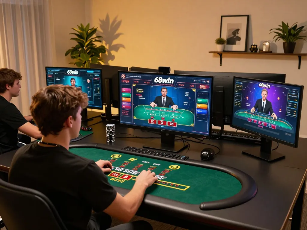 Player strategizing during live blackjack at 68win online casino, showcasing engaging gameplay.