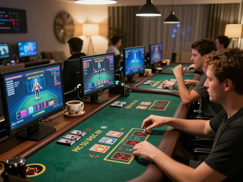 Players enjoying thrilling blackjack games at jun88 in a cozy home setting