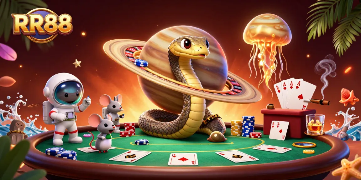 RR88 offers an immersive gambling experience with cartoon characters and vibrant casino elements.