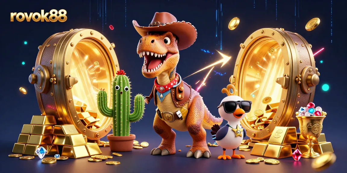 Experience thrilling gameplay at rokok88 with an exciting 3D casino adventure featuring cartoon characters and treasure.