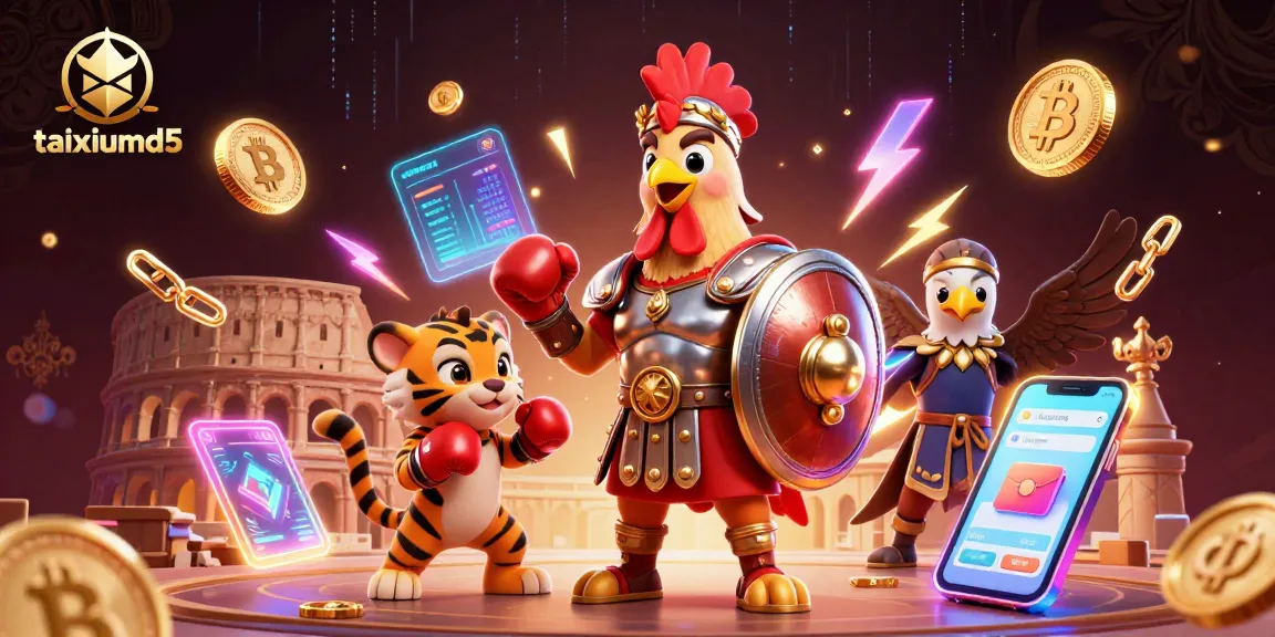 Engage in thrilling action at taixiumd5 featuring a rooster warrior in a vibrant gambling arena.