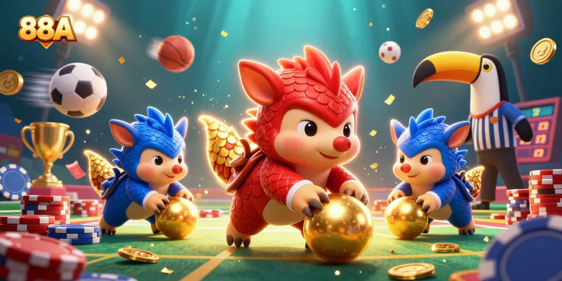 Experience thrilling gameplay at 88AA with pangolins bowling through poker chips and sports elements!