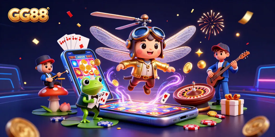 Experience exciting gameplay at GG88 with a vibrant casino scene featuring unique characters and thrilling gaming elements.