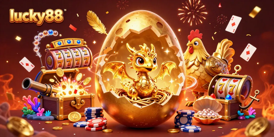 Experience dynamic slot action with lucky88, featuring a golden dragon and poker chips.