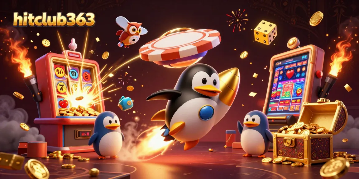 Explore the exciting world of hitclub363 with our golden cartoon penguin and a jackpot explosion.