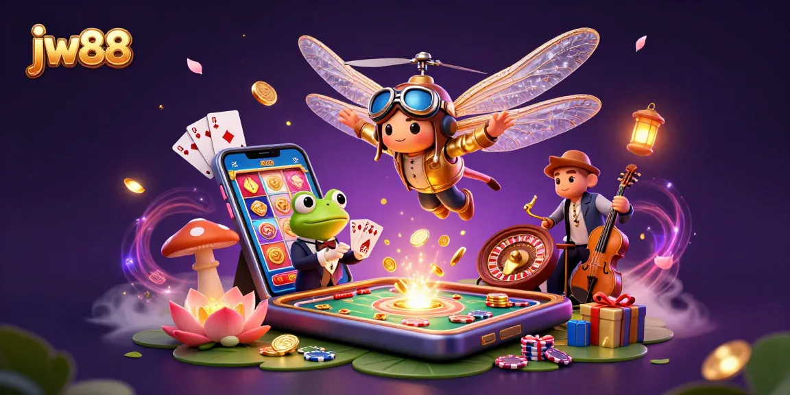Experience engaging gameplay at jw88 with a vibrant 3D casino illustration showcasing thrilling characters and games.