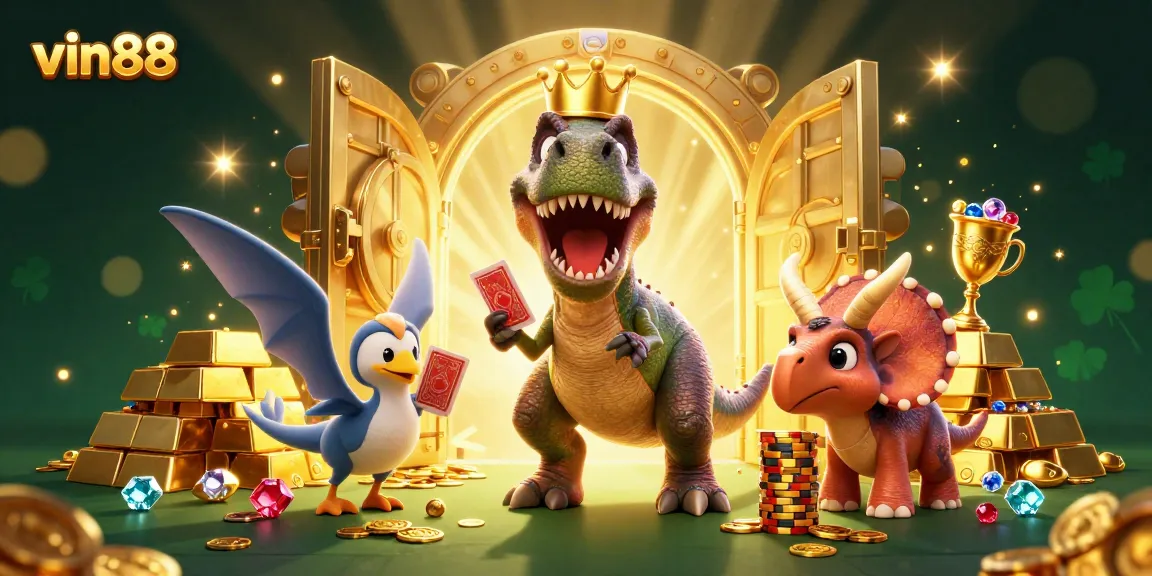 Experience thrilling gameplay at vin88 with iconic creatures and vibrant casino elements.