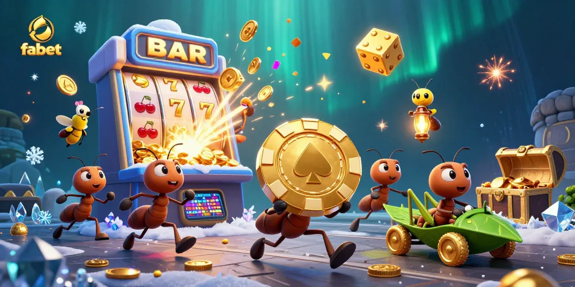 Experience thrilling adventures with fabet's 3D gambling universe featuring ants, poker chips, and slot machines.