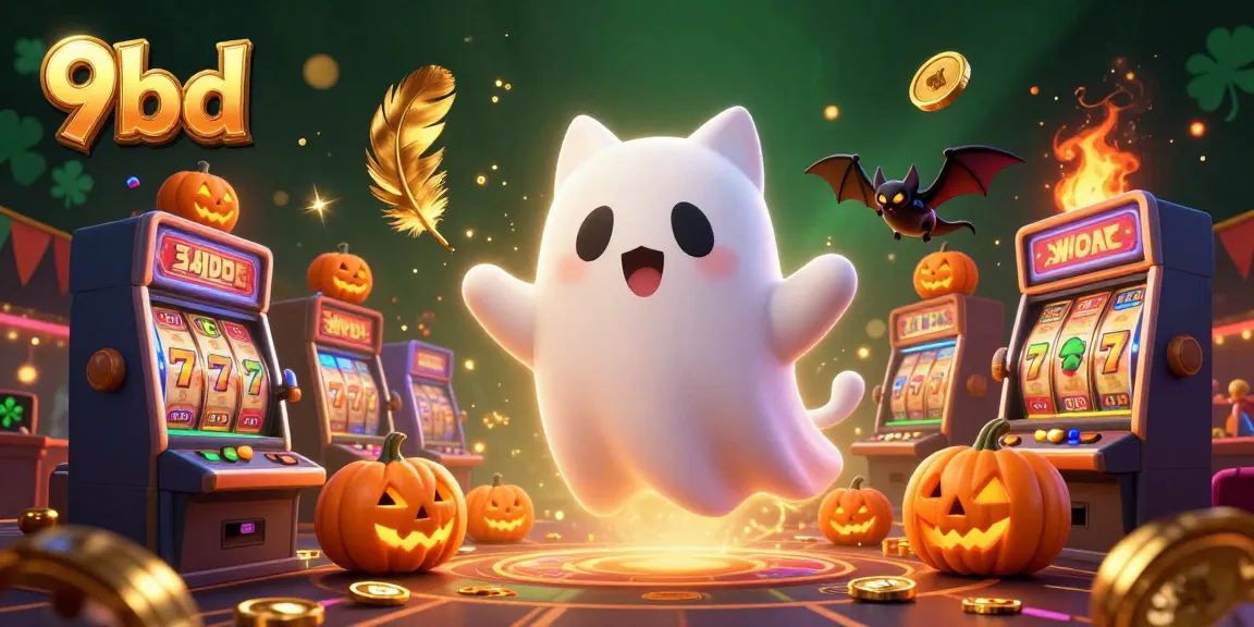Experience the excitement of gaming at 9bd with a ghost cat, bat companion, and glowing jack-o-lanterns.