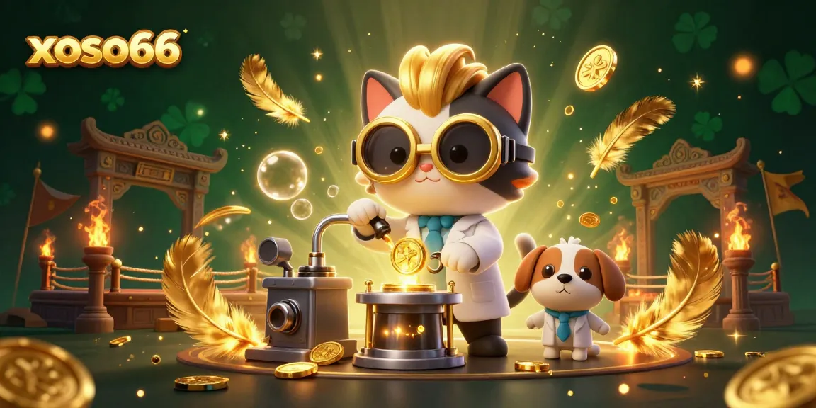 Xoso66 engaging in high-stakes gaming with golden tokens and vibrant casino elements.