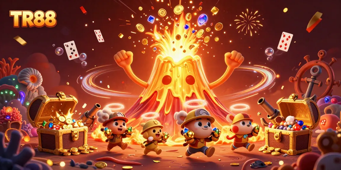 Win big at TR88 with vibrant treasures and exciting game elements erupting in this 3D illustration.